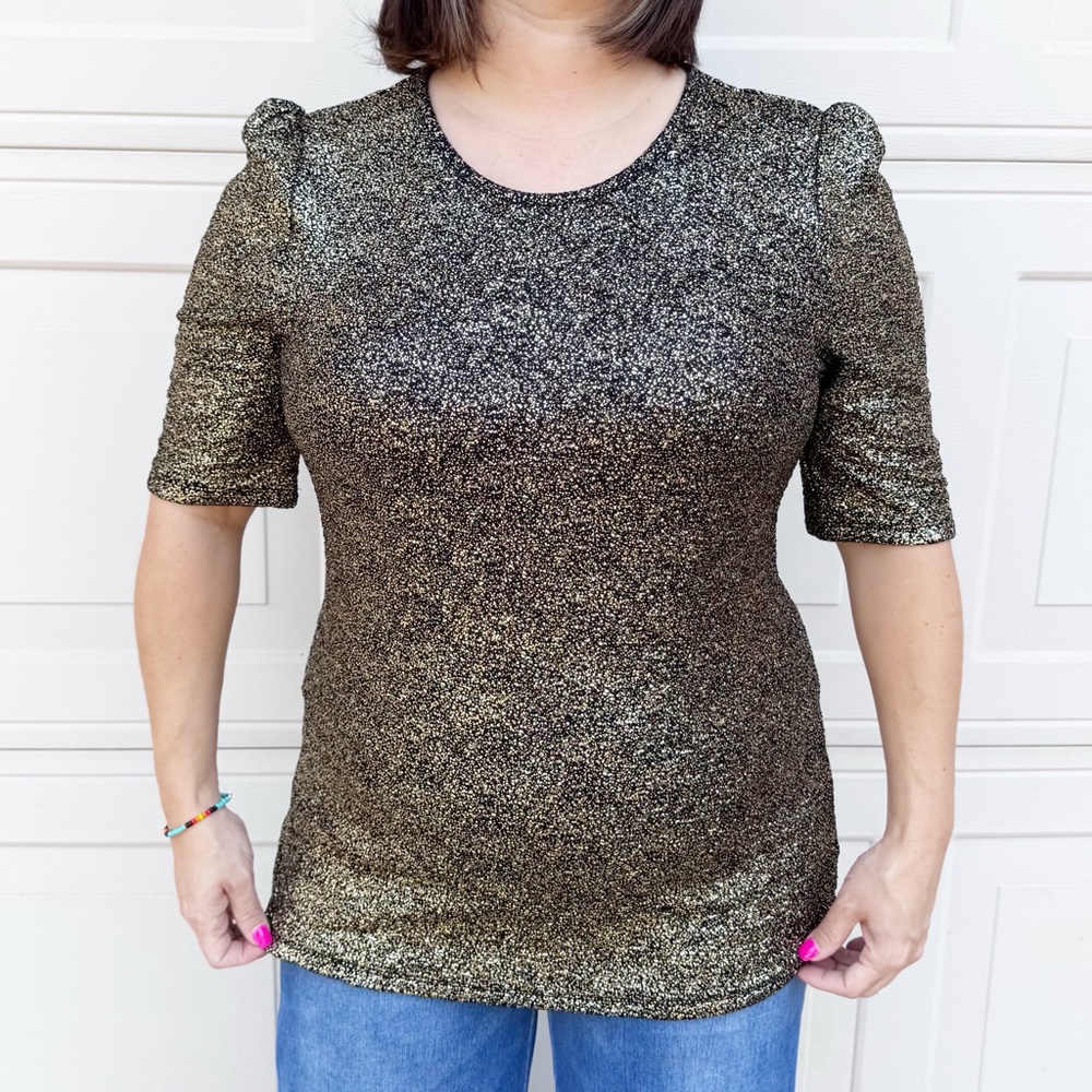 Michael Kors Gold Stretch Blouse Size Large